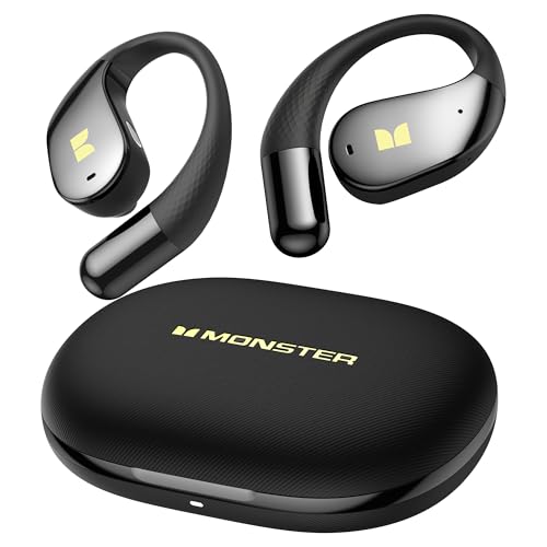 Monster Open Ear AC328 Wireless Earbuds, Open Ear Headphones 32H Playtime, Lightweight Comfort Bluetooth Earbuds, Bluetooth 6.0 Earphones Stereo Sound, Water Resistant Design for Sports, Black