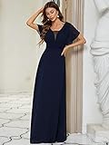 Ever-Pretty Women's Elegant Formal Dress V-Neck Short Sleeve Chiffon Long Mother of The Bride Dresses Navy Blue US12