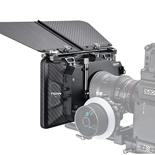 Tilta Matte Box for Studio Cinema Cameras, 3 Pcs 4x5.65 Filter Frame with 5 Lens Adapter Rings (134/114/110/95/80mm) Carbon Fiber Top Flag 5 Pcs Front Matte 15mm Rod Adapter MB-T12