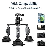 Triple Suction Cup Camera Car Mount Holder, Heavy Duty Tripod Window Windshield Dash Dashboard Inside Outside Sucking Attach Accessories for GoPro Insta360 DJI Action Osmo Pocket DSLR Accessory