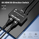 HDMI 2.1 Bi-Directional Switch Ultra HD 8K HDMI Switcher 2 in 1 Out/ 1 in 2 Out HDMI Switch Supports 8K@60Hz/ 4K@120Hz 48Gbps Compatible with Switch/Switch OLED PS5/4 Xbox Roku Apple TV Fire TV Stick