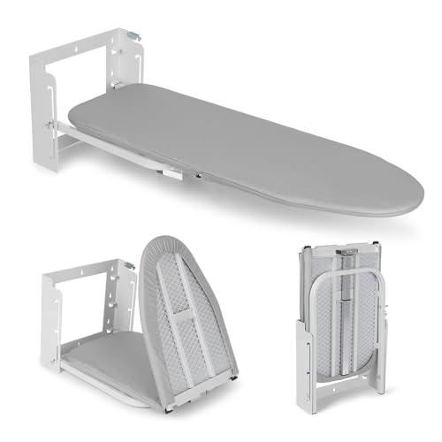 Wall Mounted Ironing Board Adjustable Height, 36 x 12 Inch Fold Away Iron Board Wall Mount Space-Saving Ironing Board with Removable Heat Resistant Cover for Small Spaces Home Laundry Room