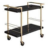 OSP Home Furnishings Alios Modern Serving Cart, Black Gloss Finish and Gold Frame