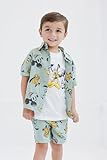 Disney Mickey Mouse Little Boys Cotton Gauze Button Down Shirt, T-Shirt and Shorts 3 Piece Set Green/White 7-8