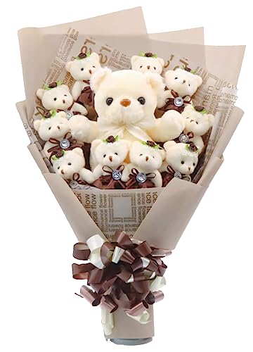 Cute Bear Bouquet - Handmade Plush Bear Bouquet with Cute Soap Flower for Any Occasions, Birthday, Bridal Shower, Graduation etc. (10 Little Bears)