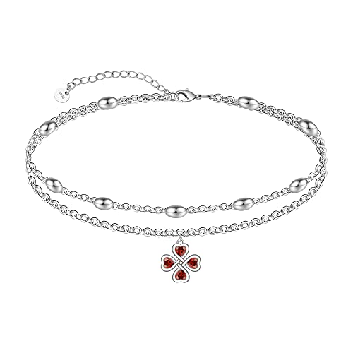 Four-Leaf Clover Ankle 925 Sterling Silver Ankle Bracelet for Women Celtic Knot Ankle Dainty Layered Anklet Bracelet Boho Anklets Bracelet Beach Adjustable Anklets