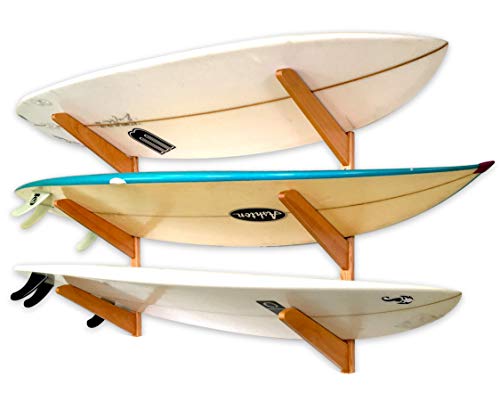 StoreYourBoard Timber Surfboard Wall Rack, Holds 3 Surfboards, Wood Home Storage Mount System, Garage Hanging Organizer Natural