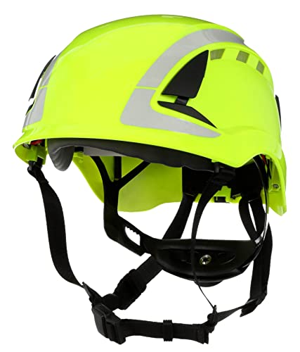 3M SecureFit Safety Helmet - Climbing Style Inspired Safety Helmet with 6 Point Suspension System, Vented with Scotchlite Reflective, Hi Visibility Green, X5014VX-ANSI, Construction