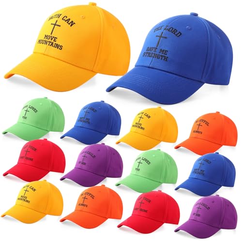 Shyyween 12 Pcs VBS Christian Hats Bulk for Sunday School Gifts Jesus Hats Bulk Religious Church Gifts Summer Baseball Caps