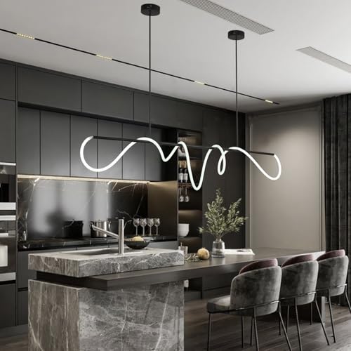 Modern LED Pendant Light Kitchen Island Lighting Black Modern Led Chandelier Light Fixture for Dining Room 70.86 inch DIY Outlook 3-Color LED Dining Room Light Fixture with Soft Silicone Lamp Strip