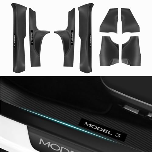 Heenvn 8PCS 2025 Tesla Model 3 Highland Door Sill Protector Door Sill Guards Door Entry Guard Anti-Kick Full Protect Model 3 Interior Accessories Carbon Fiber Door Entry Cover 2024-2025