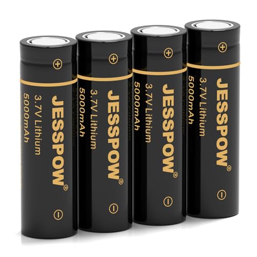 JESSPOW 4 Pack 21700 3.7 V Rechargeable Batteries, 21700 Battery 5000mAh Flat Top Batteries for Flashlight, Headlamps, etc