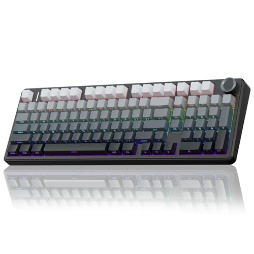 AULA F99 Pro Wireless Mechanical Keyboard with Knob,Tri-Mode BT5.0/USB-C/2.4GHz Hot Swappable Keyboard,Pre-lubed Switches,RGB Backlit PBT Keycaps Computer Gaming Keyboards (Side Printed Black)