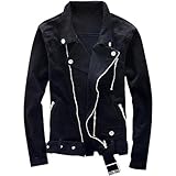 Men's Black Denim Biker Jean Jacket Classic Motorcycle Style Punk Knight Coat with Scratched Zipper Slim Fit Turn-Down Collar (as1, alpha, x_s, regular, regular)