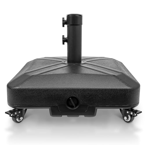 RAOKUKH DZ4733 MS Patio Umbrella Base Heavy Duty with Wheels Square Market Stand for Outdoor 4 Locks 1 Knobs 125lb Capacity, Black