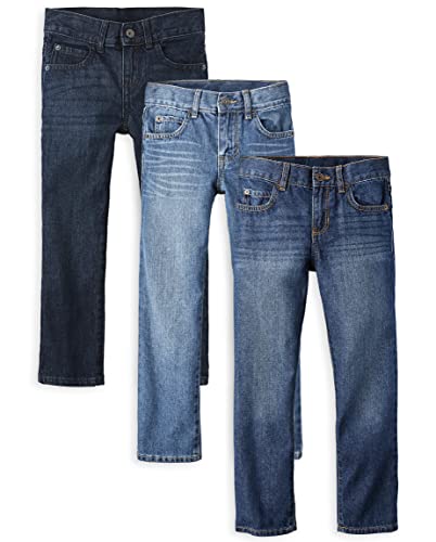 The Children's Place Boys Basic Straight Leg Jeans,Carbon Wash/Deep Blue Wash/Dk Juptier 3 Pack,4