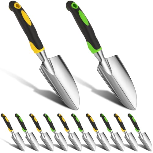Product Image Yaocom Garden Shovel Aluminum Alloy Heavy Duty Trowel Garden Tool Small Shovels for Digging Metal Hand Trowel Spade with Soft TPR Handle for Lawn Yard Farm Home Shop Planting(12 Pcs)