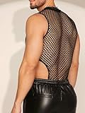 WDIRARA Men's Fishnet Mesh Mock Neck Vest Top Sleeveless Sheer Party Tank Tops Bodysuit Black Medium