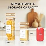 Square Glass Storage Containers with Bamboo Lids 12-Pack (4x 33.8 oz, 8x 20.2 oz) Airtight Storage Jars with Lids for Food, Stackable Kitchen Canisters with 114 Labels for Pantry [Thicker Glass 3mm]