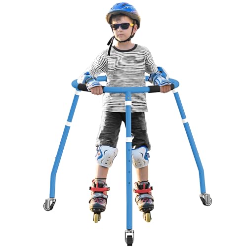 GanFindX Skater Aid for Kids Roller Skating, Roller Skate Trainer for Kids Toddler Adjustable Height Outdoor Training Walker, Blue