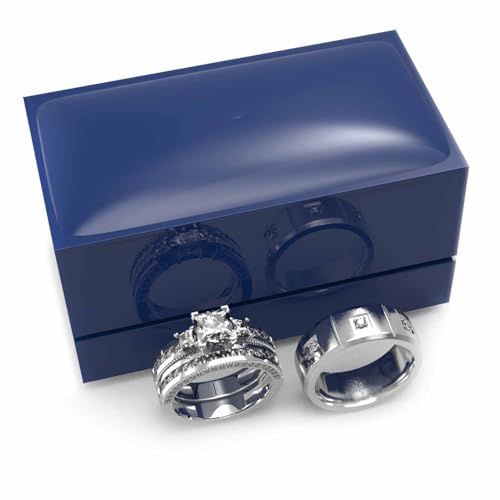 3pc Couples Wedding Ring Sets His And Hers Women Sterling Silve Moissanite and men Wedding Bands Together With Jewelry Box
