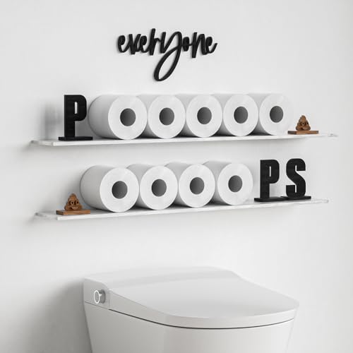 Zononoca Funny Bathroom Signs Decor - Everyone Poooops Bathroom Sign for Shelves, Wooden Letter Decoration Combined with Your Toilet Paper, Funny Bathroom Shelf Decor, Bathroom Decor for Shelves