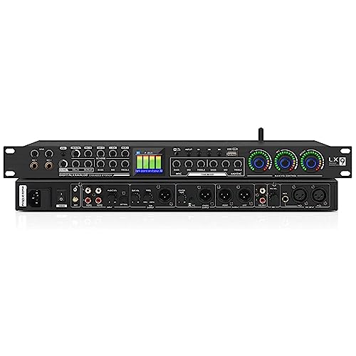 Kadjuh LX9 Professional KTV Digital Pre-stage Effector Anti-howling Audio Processor Echo USB MP3 Bluetooth Optical,5 Mic Inpout For Household Reverberator Karaoke,Stage,Church, Performance