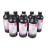 AchiPrin 500M*8 UV Ink for UV 6090 Printer XP600 UV Printer Printing Ink on Metal Wood Glass 5X500ML CMYKWV + Varnish+LC+LM for Ep XP600 TX800 tx300 dx4 dx5 dx6 dx7 dx10