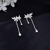 SLUYNZ 925 Sterling Silver CZ Flowers Wrap Earrings Dangle Chain for Women Elegant Bridal Wedding Earrings Engagement Drop (A-Silver)