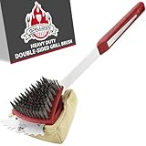 GRILLGEN Grill Brush and Scraper -Heavy Duty Double-Sided with Steam Cleaner Head for Porcelain，Cast Iron, Stainless Steel Grates, Outdoor BBQ Grill Cleaner Accessories