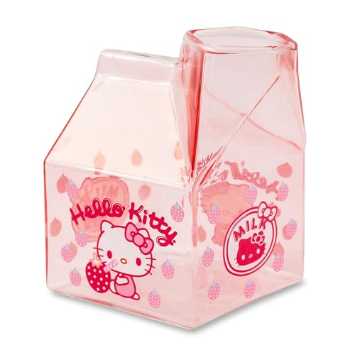 Hello Kitty Sanrio Glass Strawberry Milk Carton, Small Creamer Pitcher | Holds 12 Ounces