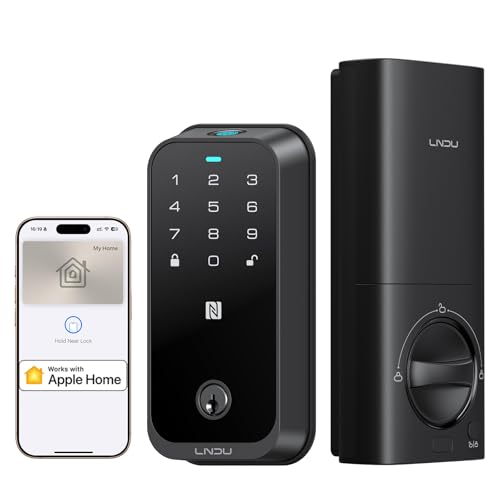 LNDU Smart Lock HK01, Keyless Entry Door Lock with Apple Home Key, Fingerprint Deadbolt, Supports Apple Homekit, Safety Lock for Front Door, Easy Installation, Auto-Locking