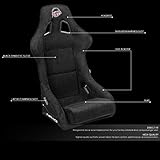 Auto Dynasty Fiber Glass Black Bucket Racing Seat w/Side Mountes FRP-302BK (Large)