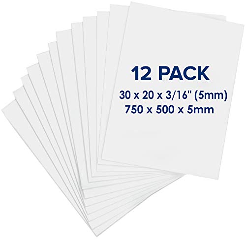 Foam Board 20 x 30 x 3/16" (5mm) - 12 Pack - White Poster Board, Acid Free, Double Sided, Rigid, Sign Board Foamboard for Mounting, Crafts, Paintings Prints, Art, Display, Presentation and Projects