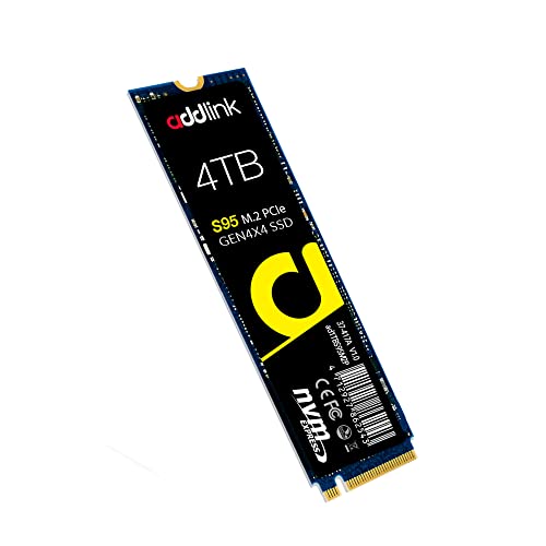 Addlink S95 4TB SSD for PC Storage Upgrade 7200 MB/s Maximum Read Speed PCIe NVMe Gen4 Internal Solid State Hard Drive - M.2 2280 TLC 3D NAND SSD (ad4TBS95M2P) Made in Taiwan