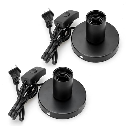 Bestview Polished Metal Desktop Lamp Base, Small Industrial Table Lamp, Simple E26/E27 Screw Light Socket Edison Bulb Holder with Cord On/Off Switch US Plug (Black, 2 Pack)