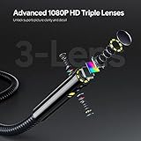 DEPSTECH 7'' IPS Screen Borescope, Triple Lens Endoscope Camera with Light, Sound Recording Video Inspection Camera, 1080P HD Sewer Camera, 16.5ft Gooseneck Snake Camera for Automotive, Plumbing, HVAC