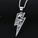 SILBAZ Skull Lightning Necklace 316L Stainless Steel Lightning Pendant Vintage Skull Necklace Jewelry Christmas Gifts for Men