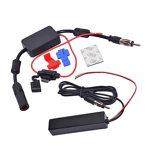 Bingfu Universal Car Stereo Amplified FM Radio Hidden Antenna & Signal Booster Amplifier Amp 12V Power Supply DIN Plug for Vehicle Truck SUV Car Audio Radio Stereo Media Head Unit Receiver