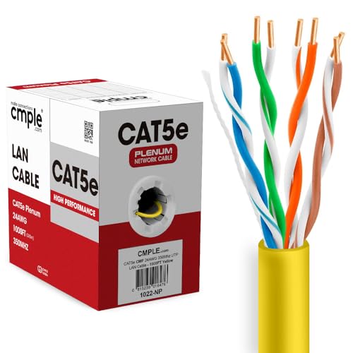 Cmple - Cat5e Ethernet Cable 1000ft Gigabit Network Cat 5e Bulk Unshielded Twisted Pair (UTP), Solid 24AWG CMR 350 MHz Yellow