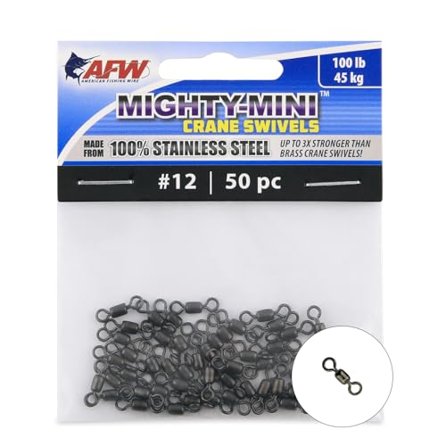 American Fishing Wire Mighty Mini Stainless Steel Crane Swivels, Size #12, 100 lb Test, Gunmetal Black, 50 pc