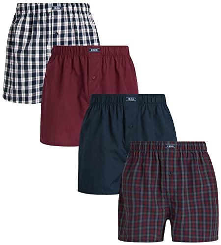 IZOD Men's Boxer Shorts - 4 Pack Loose Fit Mens Underwear Boxers with Button Fly - Classic Woven Boxers for Men (S-2XL), Size X-Large, Grey Plaid/Blue/Red