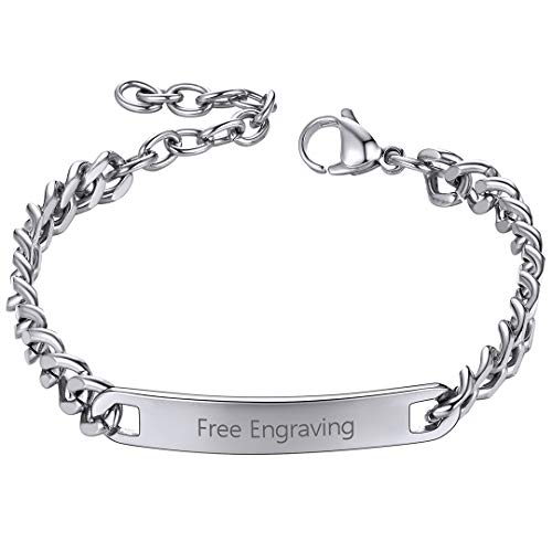 Custom Name ID Bracelet Stainless Steel Cuban Chain Gift Women Personalized Engrave Bracelets for Men 7mm