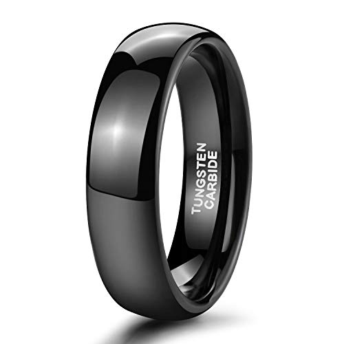 TRUMIUM 6mm Black Tungsten Ring for Men Women High Polished Comfort Fit Wedding Band Size 12.5