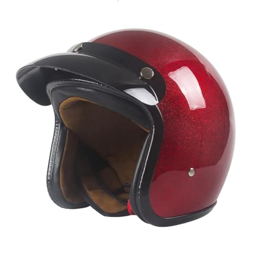 Harssidanzar Retro Motorcycle Helmet 3/4 Open Face Helmet Vintage Style for Men Women, DOT Approved CU601, Sparkling Red, Size S