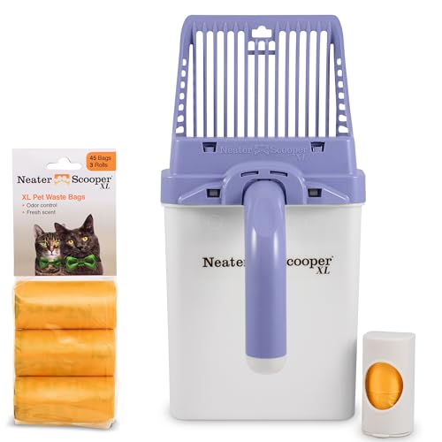 Neater Pets Neater Scooper XL Cat Litter Scoop, 60 Refill Bags – Extra-Large Capacity Mess-Free Cat Litter Scooper with Bag for Large & Multiple Cats, Spill-Proof Litter Box Scooper with Scoop Holder