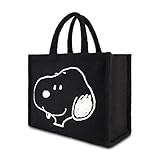 Concept One Peanuts Snoopy Tote Bag, Faux Fur Travel Handbag with Adjustable Shoulder Strap and Trolley Sleeve, Black