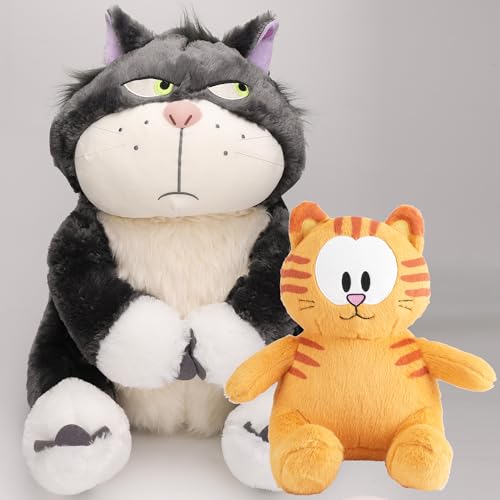 Juju Lucifer Cat Plush (26 in) & Fat Orange Cat Plush (12 in) - Cat Stuffed Animals Black Cat Plush - Big Stuffed Animals Cat Stuffed Animal - Orange Cat Stuffed Animal - Cat Plushies Cat Plushie