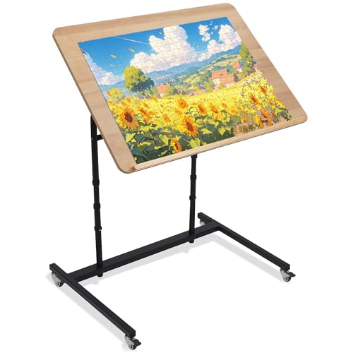 KROFEM Rolling Jigsaw Puzzle Table with Wheels, Adjustable Height, Pneumatic Tilt, Extra Large for 1500 Pieces, Portable Puzzle Cart, Black