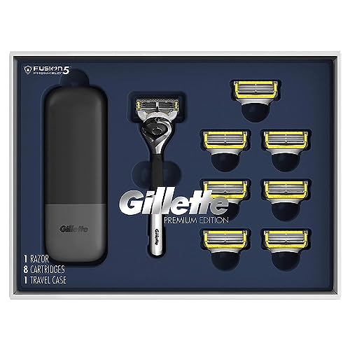 Gillette ProGlide Shield Premium Edition Razors for Men, 1 Gillette Razor, 8 ProShield Razor Blade Refills, 1 Travel Case